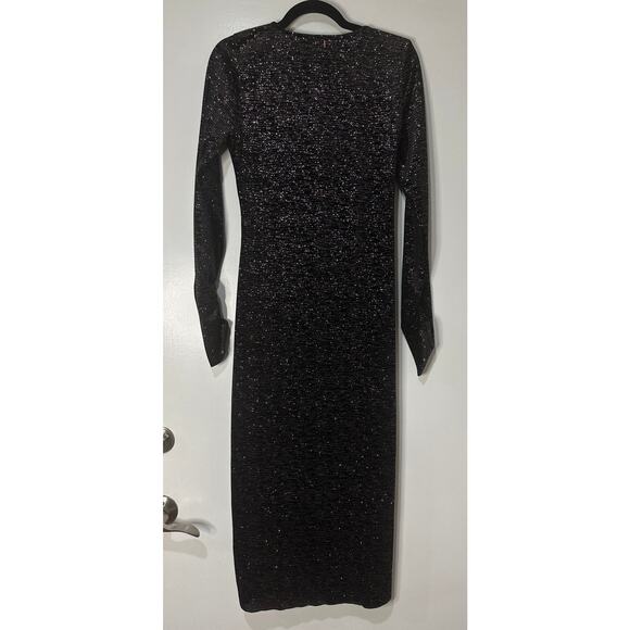 Misa Setarah Metallic Faux-wrap Midi Dress Black Shimmer Size Large NWT Sheath - Picture 9 of 14